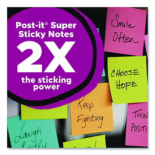 Post-it Super Sticky Note Pads in Playful Primary Colors, 3 x 3, Sunnyside, 90 Sheets/Pad, 5 Pads/Pack (6545SSY)