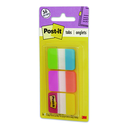Post-it 1" Plain Solid Color Tabs, 1/5-Cut, Assorted Colors, 1" Wide, 36/Pack (70005179224)