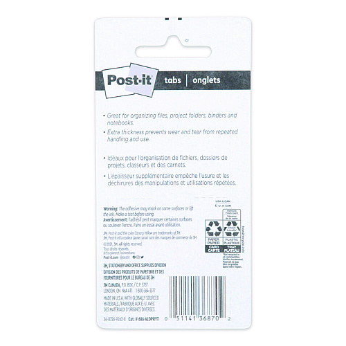 Post-it 1" Plain Solid Color Tabs, 1/5-Cut, Assorted Colors, 1" Wide, 36/Pack (70005179224)