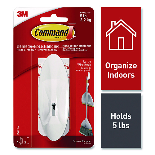 Command Large Wire Hook, Metal/Plastic, White, Supports 5 lbs (70006903192)