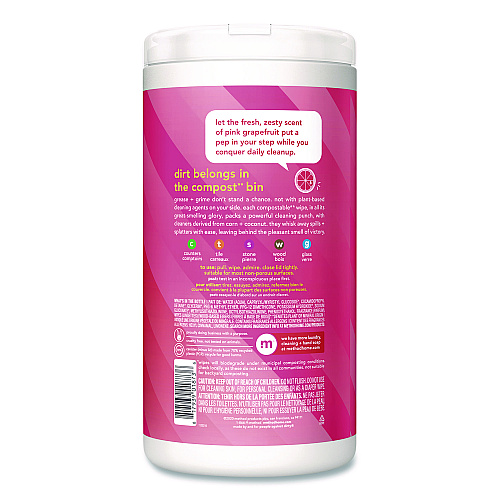 Method All Purpose Cleaning Wipes, 1 Ply, Pink Grapefruit, White, 70/Pack (365347)