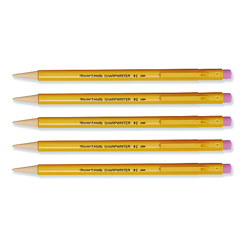 Paper Mate Sharpwriter Mechanical Pencil, 0.7 mm, HB (#2), Black Lead, Classic Yellow Barrel, 5/Pack (30376BPP)
