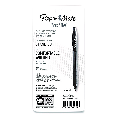 Paper Mate Profile Ballpoint Pen, Retractable, Bold 1.4 mm, Blue Ink, Translucent Blue Barrel, 4/Pack (196066689472)