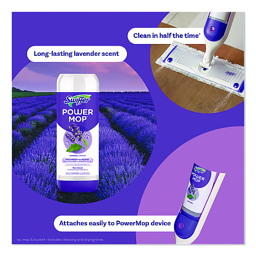Swiffer PowerMop Cleaning Solution and Pads Refill Pack, Lavender, 25.3 oz Bottle and 5 Pads/Pack (09117EA)