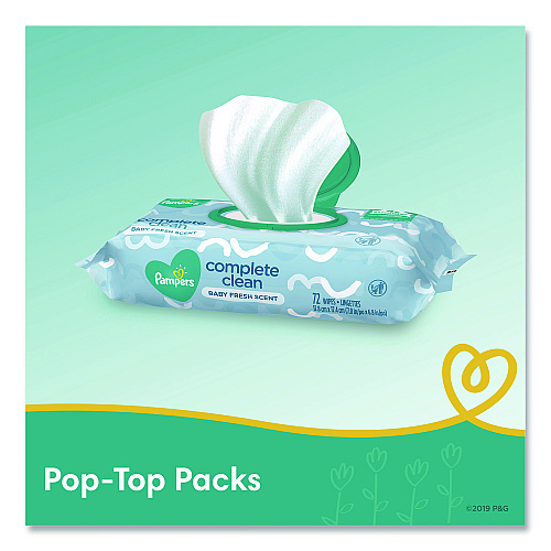Pampers Complete Clean Baby Wipes, 1-Ply, 6.8 x 7, Baby Fresh, White, 72/Pack (75536EA)
