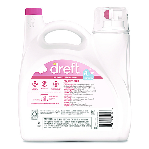 Dreft Ultra Laundry Detergent, Stage 1: Newborn, 150 oz Bottle with Dispensing Top (121283241)