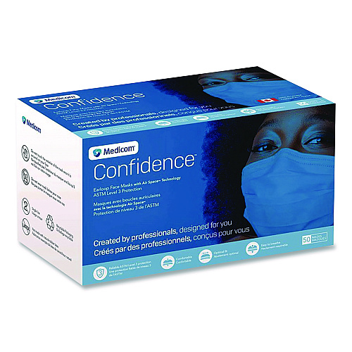 Medicom Three-Ply Disposable Face Mask, Paper, One Size Fits Most, 50/Box (214115CAN)