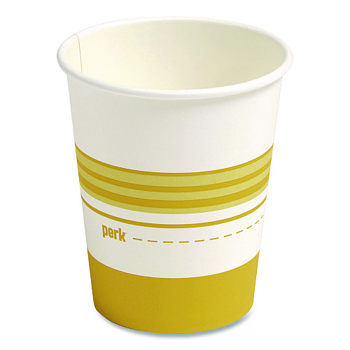 Perk Paper Hot Cups, 8 oz, White/Yellow, 500/Carton (PK45592CT)