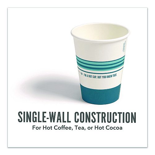 Perk Paper Hot Cups, 12 oz, White/Blue, 500/Carton (PK54367CT)