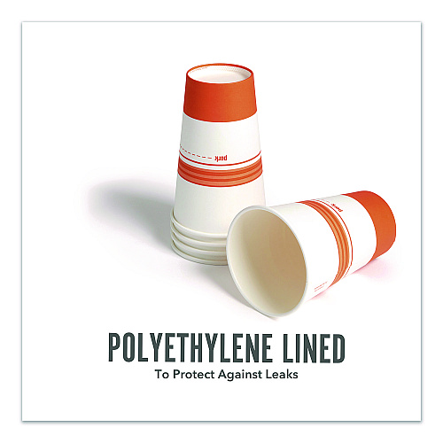 Perk Paper Hot Cups, 16 oz, White/Orange, 500/Carton (PK54368CT)