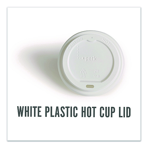 Perk Plastic Hot Cup Lids, Fits 10 oz to 16 oz Hot Cups, White, 500/Carton (PK54369CT)