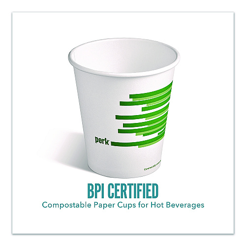 Perk Eco-ID Compostable Paper Hot Cups, 10 oz, White/Green, 500/Carton (PK56223CT)