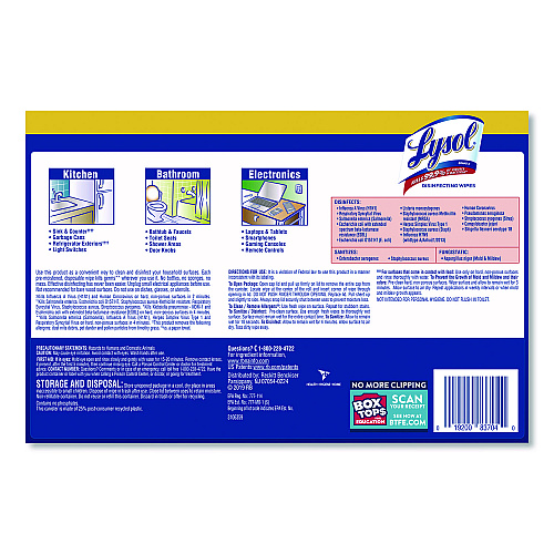 LYSOL Brand Disinfecting Wipes, 1-Ply, 7 x 7.25, Lemon and Lime Blossom, White, 80 Wipes/Canister, 4 Canisters/Pack (1920090641)
