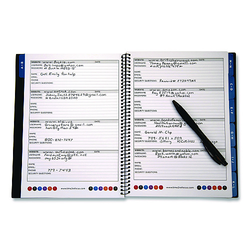 Re-focus the Creative Office Large Password Log Book, User-Name/Password Format, Black Cover, (48) 10 x 7.5 Sheets (LARGEPWBOOKB)