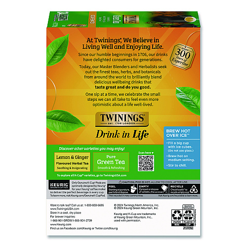 TWININGS Tea K-Cups, Decaf Green Tea, 0.11 oz, 24/Box (TNA90557)