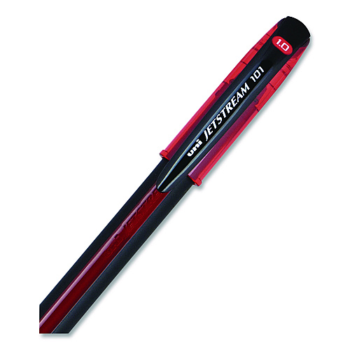 uni-ball Jetstream 101 Hybrid Gel Pen, Stick, Bold 1 mm, Red Ink, Black/Red Barrel, Dozen (1768013)