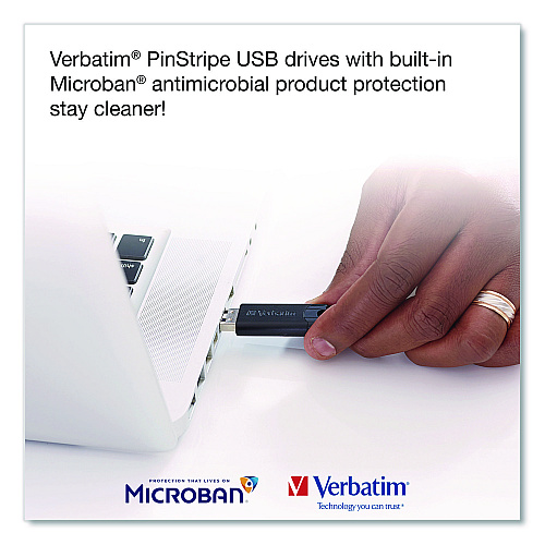 Verbatim PinStripe USB 3.2 Flash Drive, 16 GB, Blue/Green/Red, 3/Pack (70386)