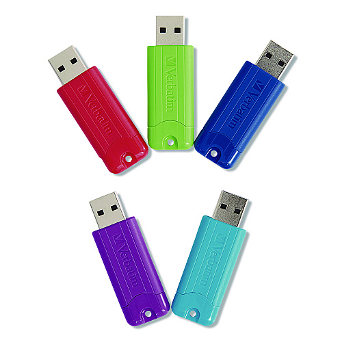 Verbatim PinStripe USB 3.0 Flash Drive, 16 GB, Assorted Colors, 5/Pack (70387)