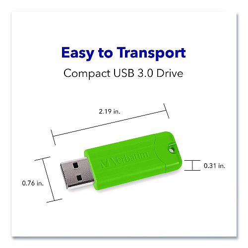 Verbatim PinStripe USB 3.0 Flash Drive, 32 GB, Assorted Colors, 5/Pack (70388)