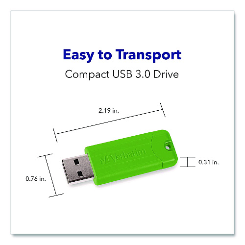 Verbatim PinStripe USB 3.0 Flash Drive, 32 GB, Assorted Colors, 5/Pack (70388)