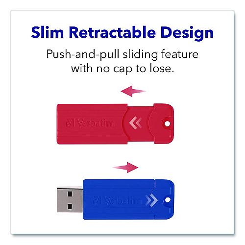 Verbatim PinStripe USB 3.0 Flash Drive, 32 GB, Assorted Colors, 5/Pack (70388)