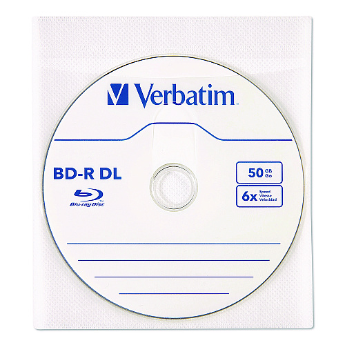 Verbatim CD/DVD Sleeves, White, 50/Pack (71125)