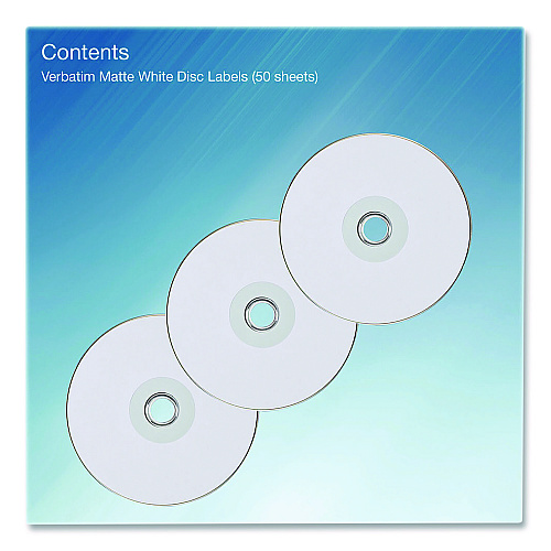 Verbatim Inkjet Media Labels, Matte White, 50 Sheets/Pack (71126)