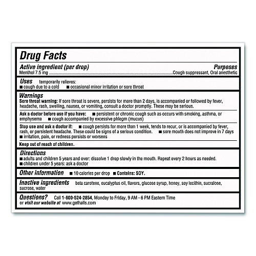 Halls Relief Menthol cough Suppressant - Oral Anesthetic, Honey Lemon, 30/Pack (621835306OWN)