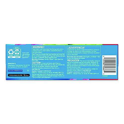 Ziploc Slider Storage Bags, Quart, 5.88" x 1.88" x 7.88", Clear, 76 Bags (316490EA)