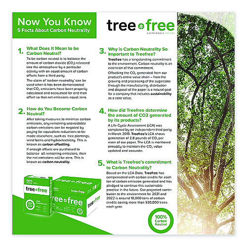 TreeZero TreeFree Multipurpose Paper, 92 Bright, 20 lb Bond Weight, 8.5 x 11, White, 500 Sheets/Ream, 10 Reams/Carton (TFLTR10)