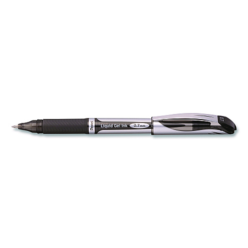 Pentel EnerGel Deluxe Gel Pen, Stick, Medium 0.7 mm, Black Ink, Silver/Black Barrel, Dozen (BL57ADZ)