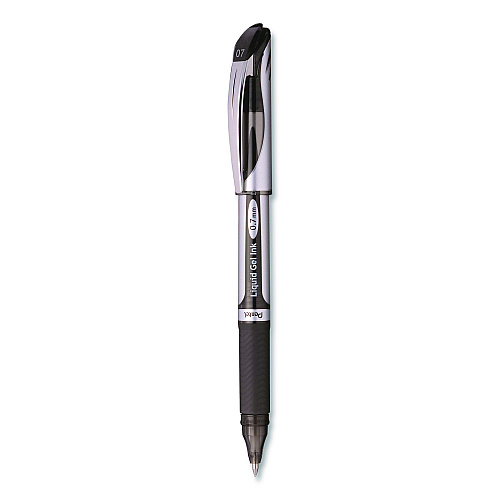 Pentel EnerGel Deluxe Gel Pen, Stick, Medium 0.7 mm, Black Ink, Silver/Black Barrel, Dozen (BL57ADZ)