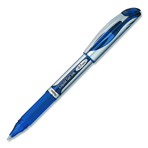 Pentel EnerGel Deluxe Gel Pen, Stick, Medium 0.7 mm, Blue Ink, Silver/Blue Barrel, Dozen (BL57CDZ)