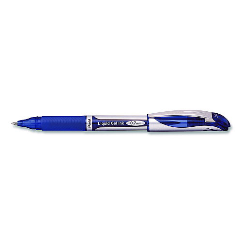 Pentel EnerGel Deluxe Gel Pen, Stick, Medium 0.7 mm, Blue Ink, Silver/Blue Barrel, Dozen (BL57CDZ)