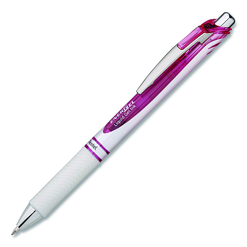 Pentel EnerGel RTX Deluxe Gel Pen, Retractable, Medium 0.7 mm, Black Ink, Pearl/Translucent Pink Barrel, Dozen (BL77PWPADZ)