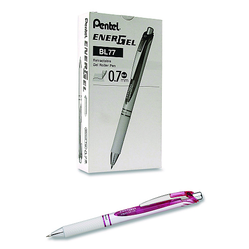 Pentel EnerGel RTX Deluxe Gel Pen, Retractable, Medium 0.7 mm, Black Ink, Pearl/Translucent Pink Barrel, Dozen (BL77PWPADZ)