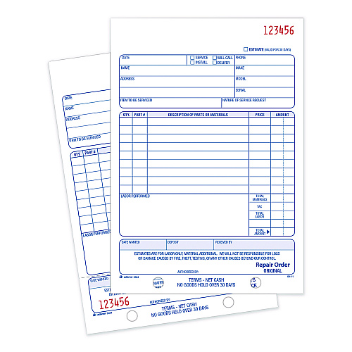 Adams Multipart Repair Order Pad, Two-Part Carbonless, 5.56 x 7.94, 50 Forms Total (D5084)