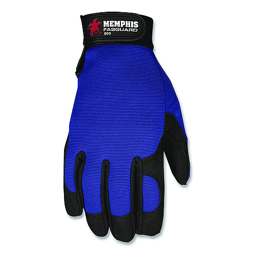 MCR Safety Memphis Gloves Fasguard Clarino Synthetic Leather Palm Multi-Task Gloves, 9" Long, Large, Blue/Black, Pair (900L)