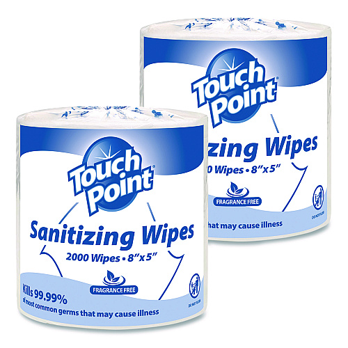 Touch Point Hand Sanitizing Wipes Refill, 5 x 8, Fragrance Free, White, 2,000 Wipes/Roll, 2 Rolls/Carton (WS2000FF)