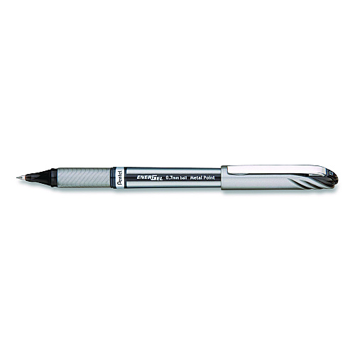 Pentel EnerGel NV Gel Pen, Stick, Medium 0.7 mm, Black Ink, Gray/Black Barrel (BL27AEA)
