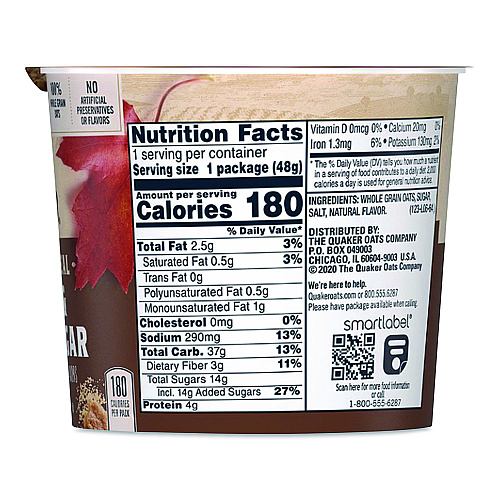 Quaker Instant Oatmeal, Maple Brown Sugar, 1.69 oz Packet, 24/Carton (570958)
