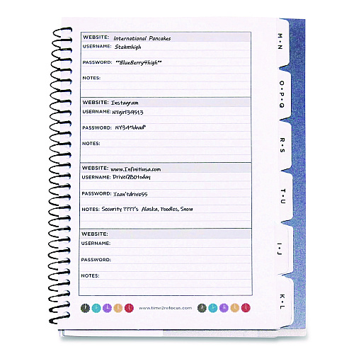 Re-focus the Creative Office Small/Mini Password Log Book, User-Name/Password Format, Black Cover, (60) 7 x 5.5 Sheets (SMBLKPWBOOK)