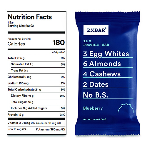 RXBAR Adult Bars, Blueberry, 1.83 oz Bar, 12/Box (CGO00426)