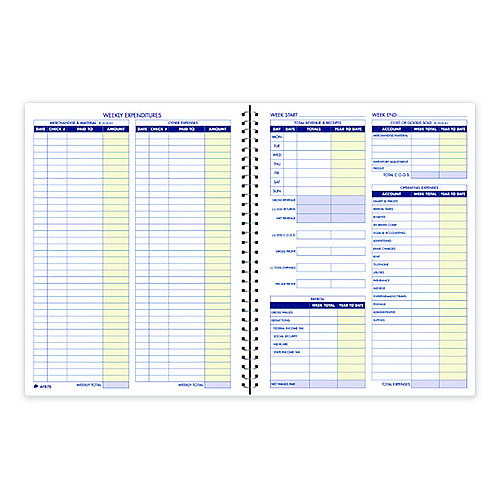 Adams Weekly Bookkeeping Ledger, Columns Vary By Section, Royal Blue Cover, 11 x 8.5 Sheets, 56 Sheets/Book (AFR70)