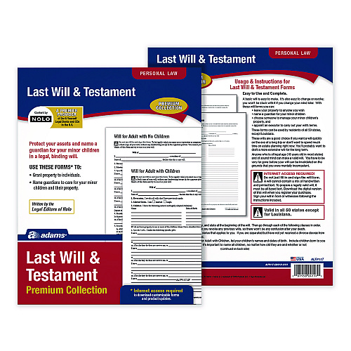 Adams Last Will and Testament Digital Download with Instructions, Inkjet/Laser Printable, 8.5 x 11, Unlimited Number of Forms (ALFP117)