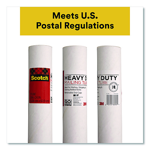 Scotch Mailing Tube, 24" Long, 2" Diameter, White, 12/Carton (7921CT)