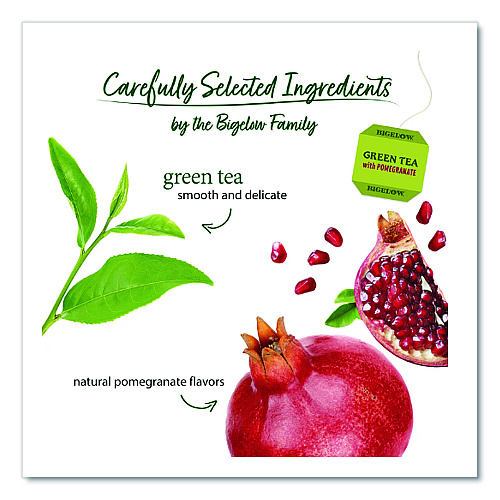 Bigelow Green Tea with Pomegranate, 0.07 oz Tea Bag, 28/Box (RCB10363)