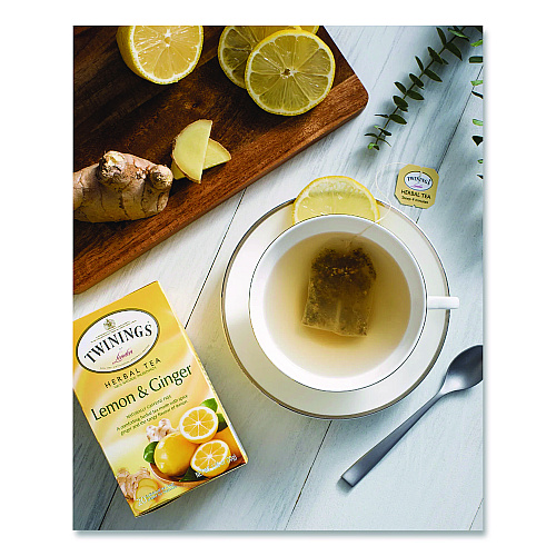 TWININGS Tea Bags, Lemon and Ginger, 2.65 oz, 50/Box (53653)