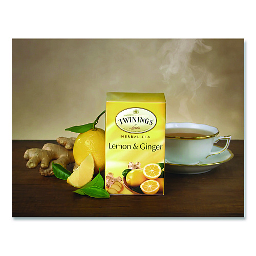 TWININGS Tea Bags, Lemon and Ginger, 2.65 oz, 50/Box (53653)