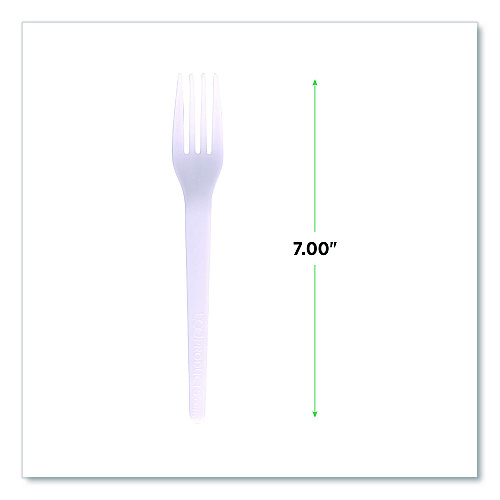 Eco-Products Plantware CPLA Cutlery, Individually Wrapped, Fork, Plastic, White, 1,000/Carton (EPS017W)